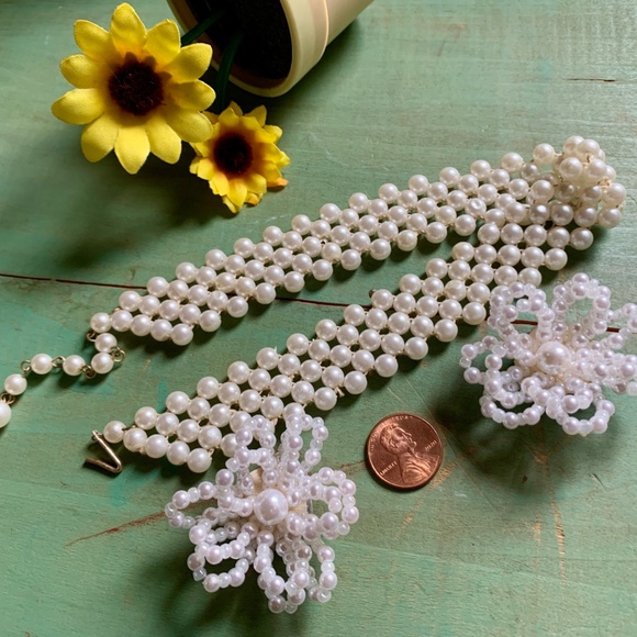 Mid-Century Hong Kong - Faux Pearl Choker & Shoe Clips - Vintage Bride - Picture 5 of 10